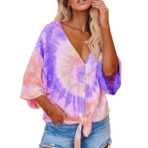 Women's Plus Size Tie Dye Button-Up Blouse - Size‎ 2X - Picture 1 of 5